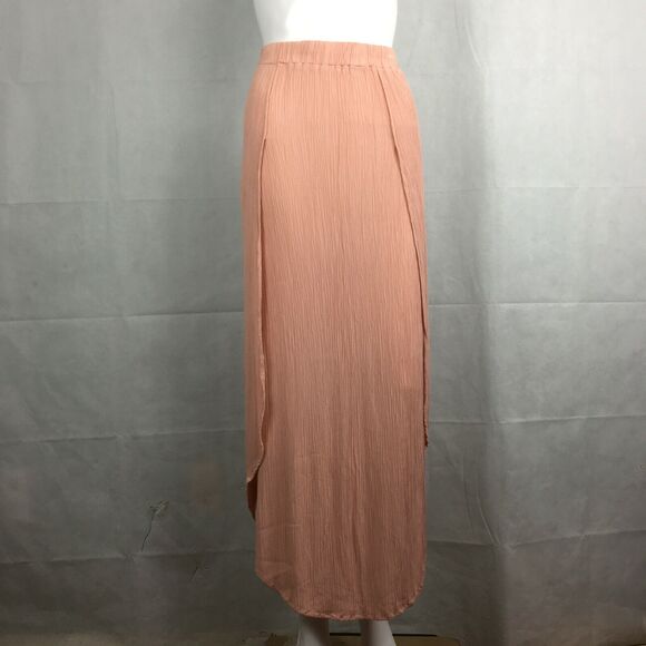 Joe B Skirt Womens Sz‎ M Peach Pink Flowy Layered Maxi Crinkle Long Gypsy - Picture 2 of 9